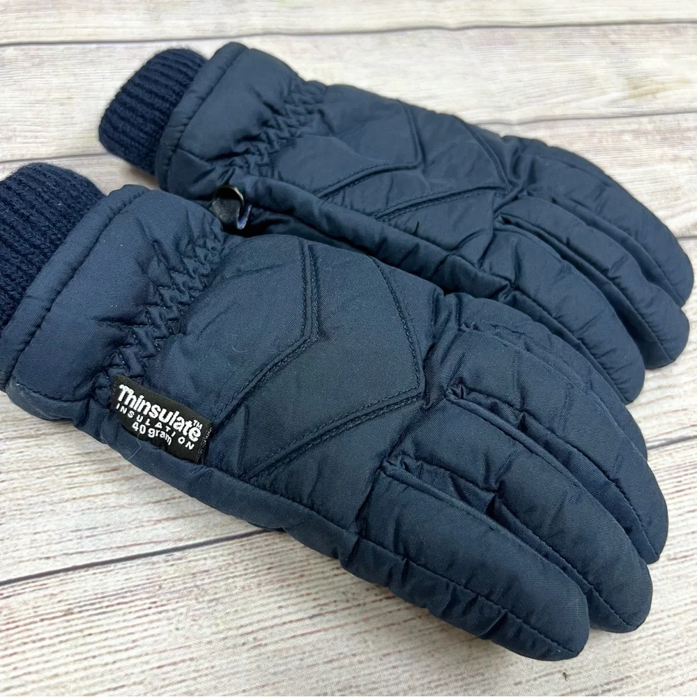 Thinsulate Insulation Gloves Boys Navy Blue Knit Cuffs Fleece Lined Size M